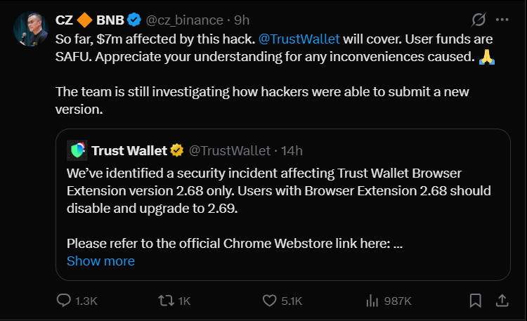 Trust wallet hacked browser extension alert and reimbursement notice